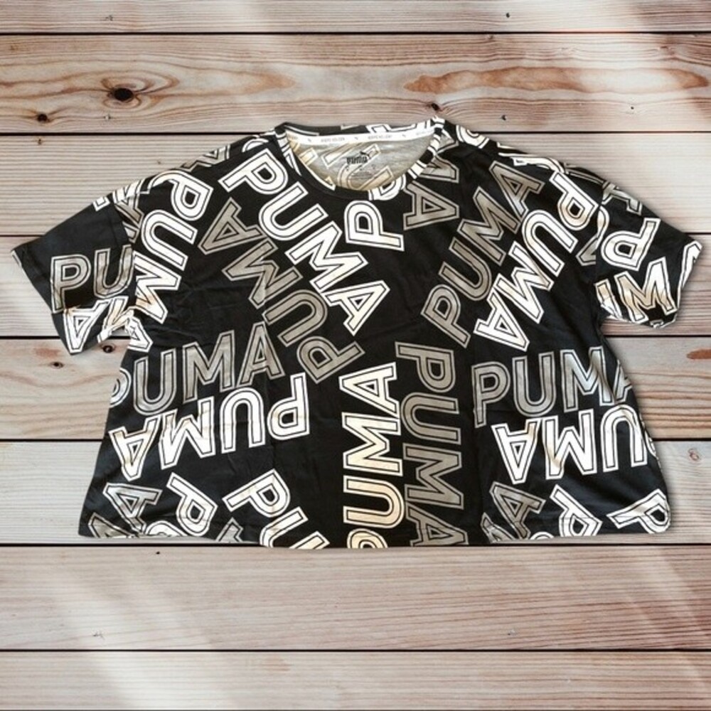 NWT PUMA Cropped Drycell Logo Sport Tee in Black, White, and Gray